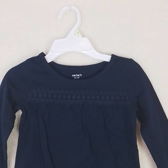 Carter's Kid Long Sleeve Cotton Top Tee Size 4 Navy‎ w/ Applique - Picture 3 of 12